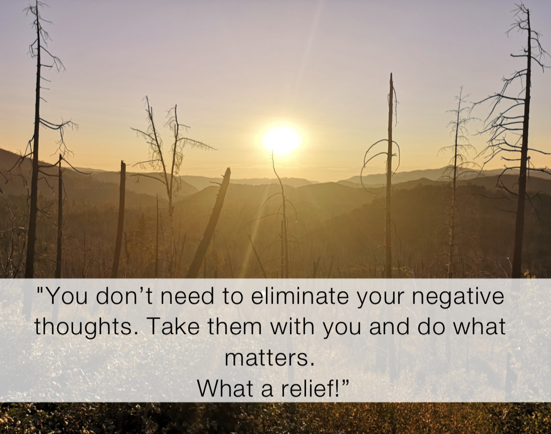 You don’t need to eliminate your negative thoughts. Take them with you and do what matters. What a relief! - act quotes, shamash alidina